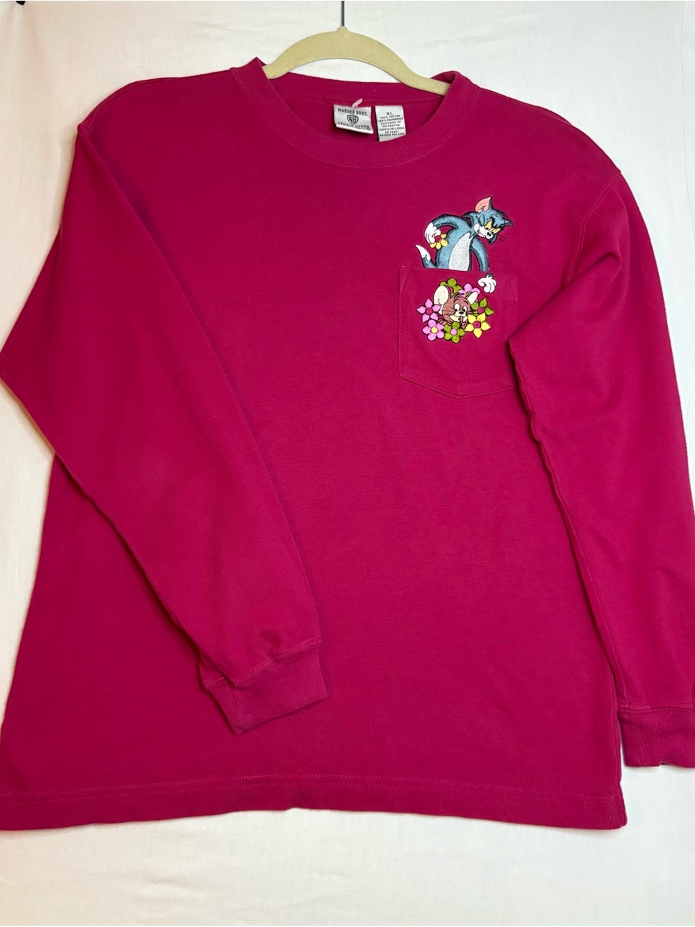 VTG Warner Bros. Tom & Jerry Tee XL-youth Embroidered pocket Fall Long-Sleeve